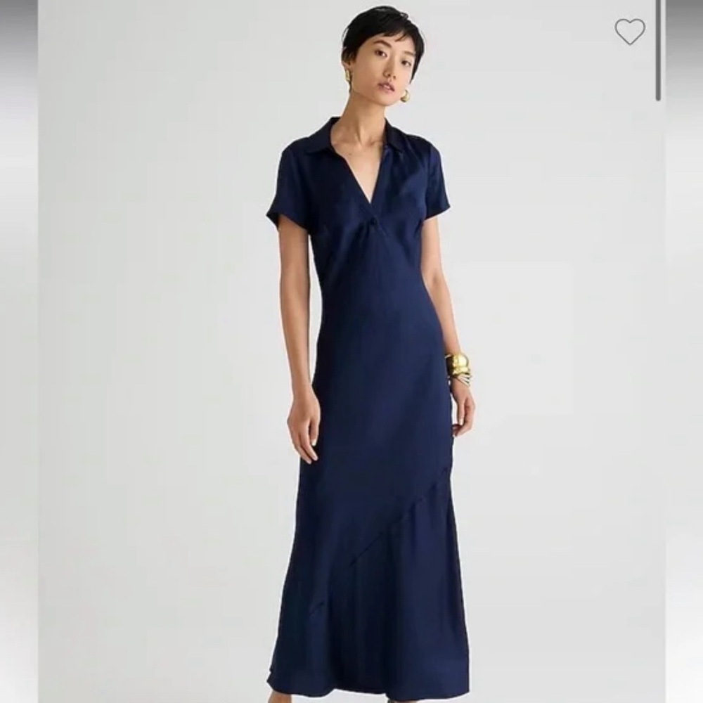 J.Crew Short-sleeve Maxi slip dress in Luster Crepe Navy blue
